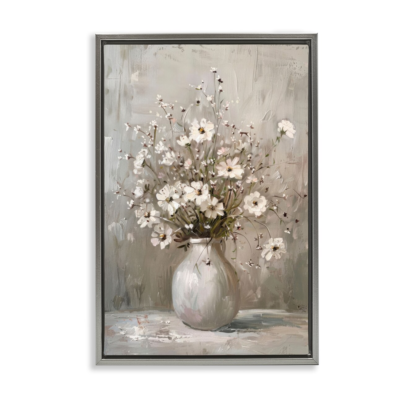 Stupell Industries Vintage Still Life Daisies Floater Framed Canvas Wall Art Design by LSR Design Studio
